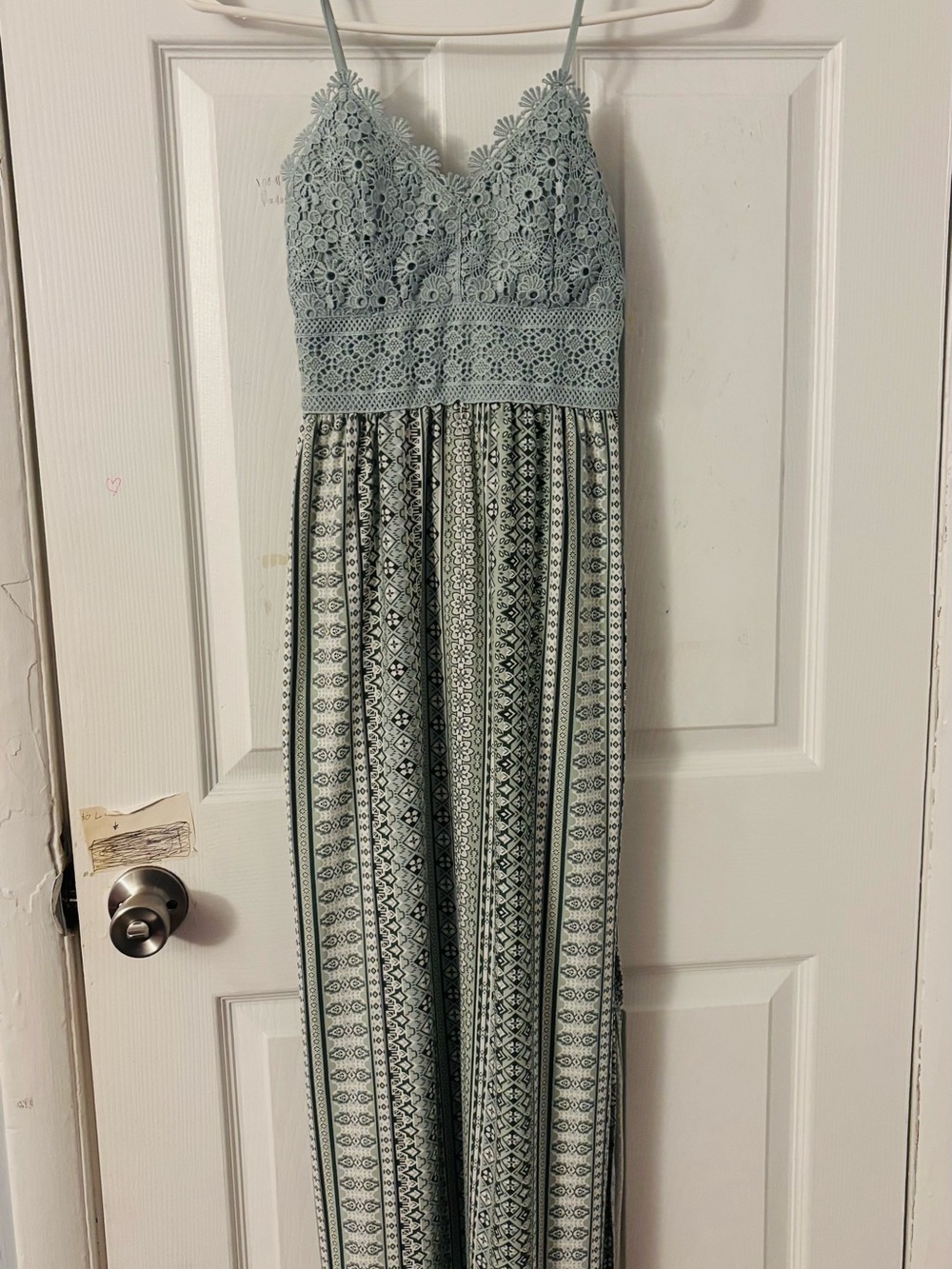 No Boundaries Sage Crochet Bodice Striped Maxi Dress